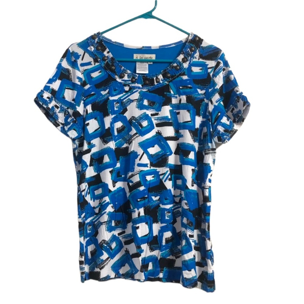 A La Carte By Sharon Young Blue/Black/White Shirt